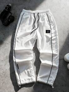 Sport MetroGents Men's Letter Print Drawstring Waist Loose Sports Long Pants - White - View 1