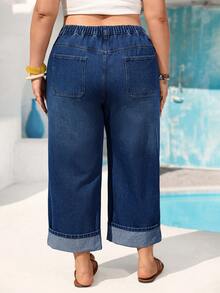 Vivid Eden Plus Size Women's Button Front Casual Loose Fit Denim Jeans - Dark Wash - View 2