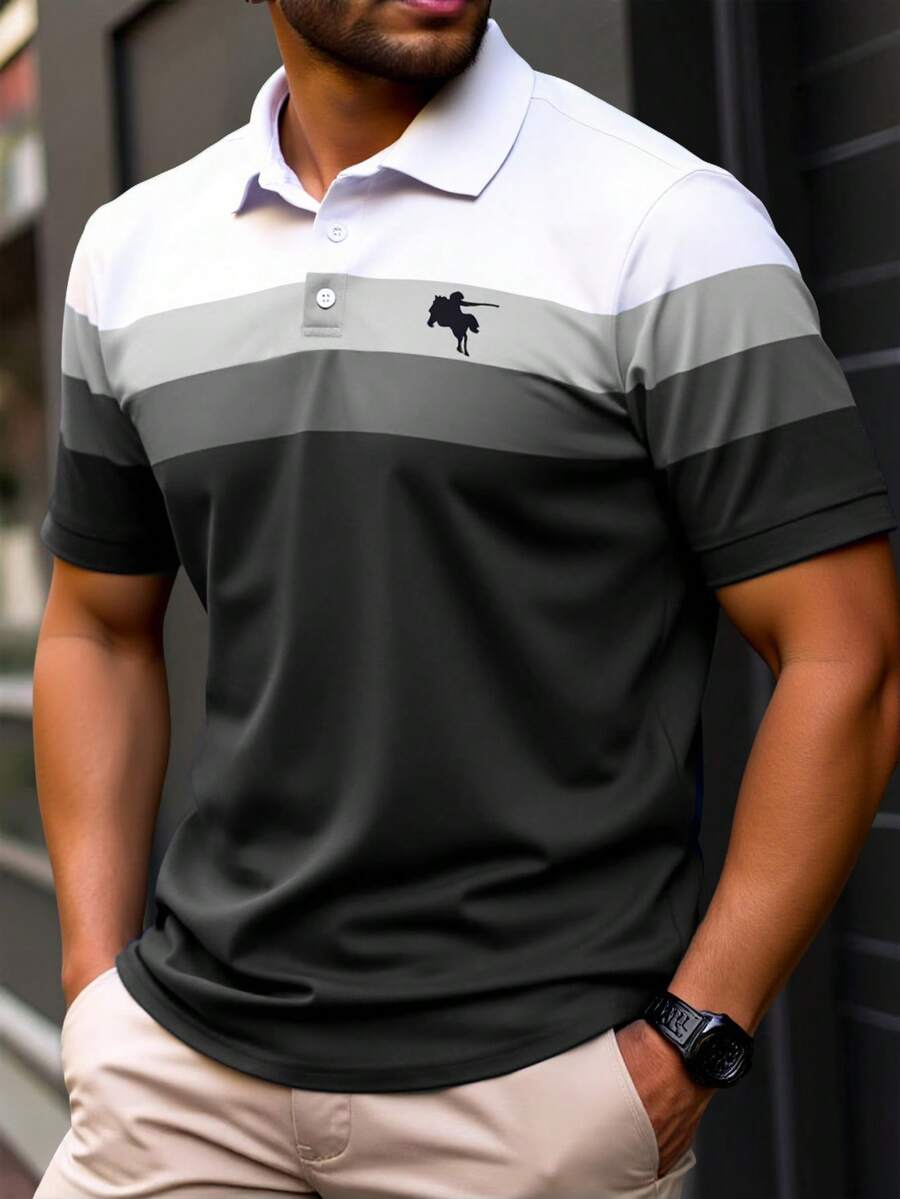 Manfinity Homme Men's Plus Size Polo Shirt With Turn-Down Collar And Short Sleeves - Multicolor - View 1