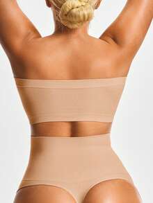 SHAPORA Faja reductora para mujer de cintura alta y unicolor que levanta y moldea el trasero - Beis - Ver 5