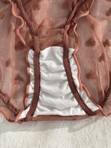 PetitDoll 3pcs/Set Heart Pattern Random Sweet Heart Jacquard Mesh Ruched Ruffle Back Hollow Out Triangle Panties - Multicolor - View 6