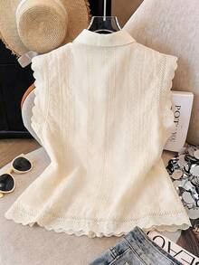 GlowEve Women's Hollow Embroidery Single-Breasted Casual Sleeveless Shirt - Apricot - View 2