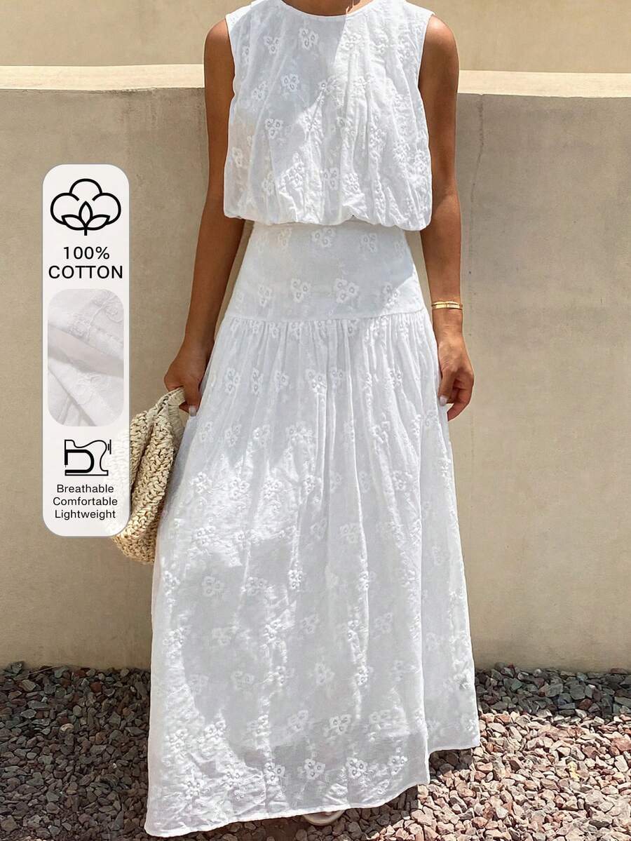 DAZY Women's Vacation Embroidered Round Neck Camisole And Mini Skirt 2 Pieces Set, Spring/Summer - White - View 1