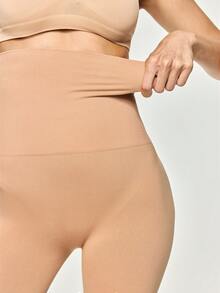 SHAPORA Pantalones cortos de mujer de cintura alta de unicolor que estilizan la figura - Caqui - Ver 6