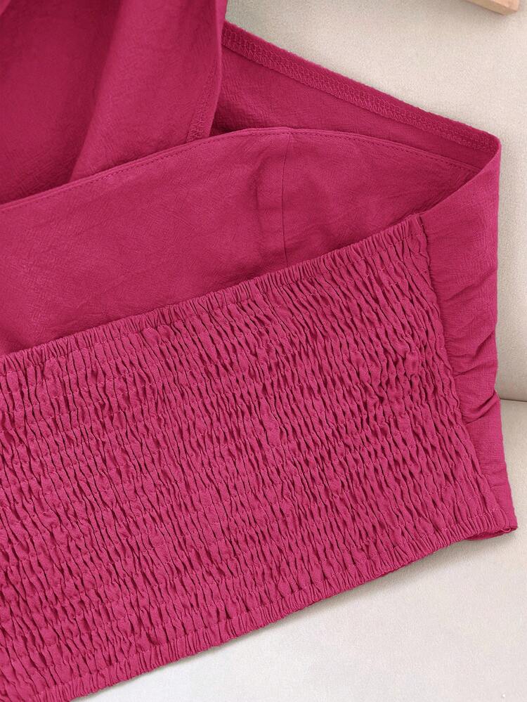 Travachic Top de mujer de color liso con cuello halter, espalda descubierta y plisado para verano - Rosa Roja - Añade 5