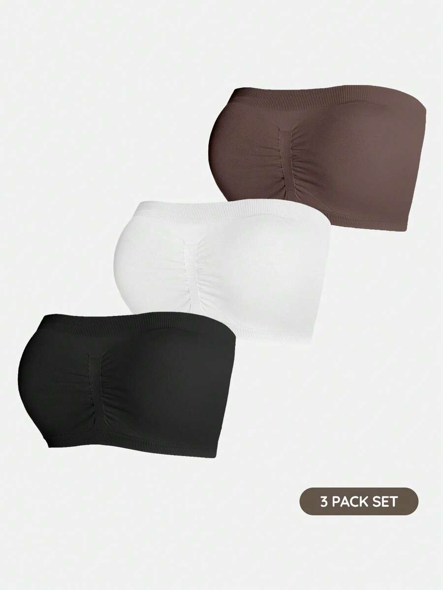 SHAPORA 2026 Hot Selling Women's Seamless Minimalist Solid Color Comfortable High Cost-Effective High Quality Portable Bandeau Bra 3 Pieces Set - Multicolor - View 1