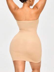 SHAPORA Plus Size Women Solid Color Bodycon Tube Dress - Beige - View 4