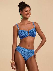 Travachic Women's Vacation Beach All-Over Print Swimsuit Set - Blue - View 3