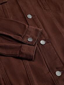 Zorclune Men Loose Fit Long Sleeve Cotton Solid Color Front Button Casual Denim Jacket, For Fall - Coffee Brown - View 7