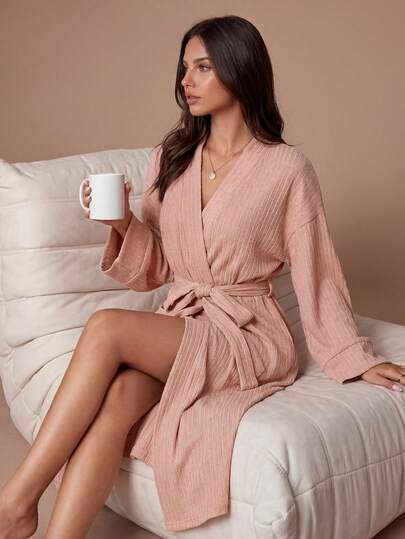 Lazeform Ins Style Spring Thin Striped Jacquard Robe Women's Loungewear Loose Minimalist
