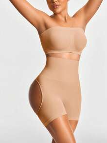 SHAPORA Faja reductora para mujer de cintura alta y unicolor que levanta y moldea el trasero - Beis - Ver 2