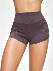 SHAPORA Celana Pendek Piyama Kasual Lipit Pinggang Tinggi Wanita - Coffee Brown - View 3