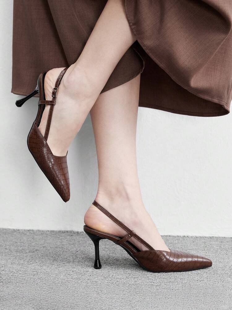 CUCCOO BIZCHIC Elegant, Simple And Generous, Fashionable And Versatile, Casual Workplace Commuter Women's Rear Empty High-Heeled Shoes - Coffee brown, - View 4