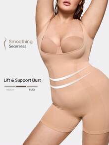 SHAPORA 1pc Seamless Plus Size Women Tummy Control Open Bust Shapewear - Apricot - View 1