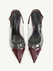 CUCCOO CHICEST Women's Red Pointed Toe Splicing Transparent High Heel Pumps Spring Shoes Spring Break Easter Prom Heels For Christmas Valentine's Day - Bordeaux - View 2