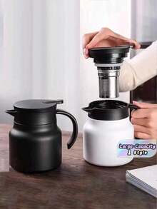 1pc Stainless Steel Coffee Pot, Small Teapot With Press Switch, Household Old White Tea, Aged Pu-Erh Tea Infuser Pot, Large Capacity - Black - View 1