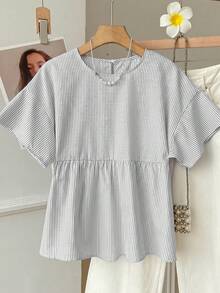 SHEIN EZwear 女士藏蓝色条纹梭织衬衫 - 藏蓝色 - 查看 6