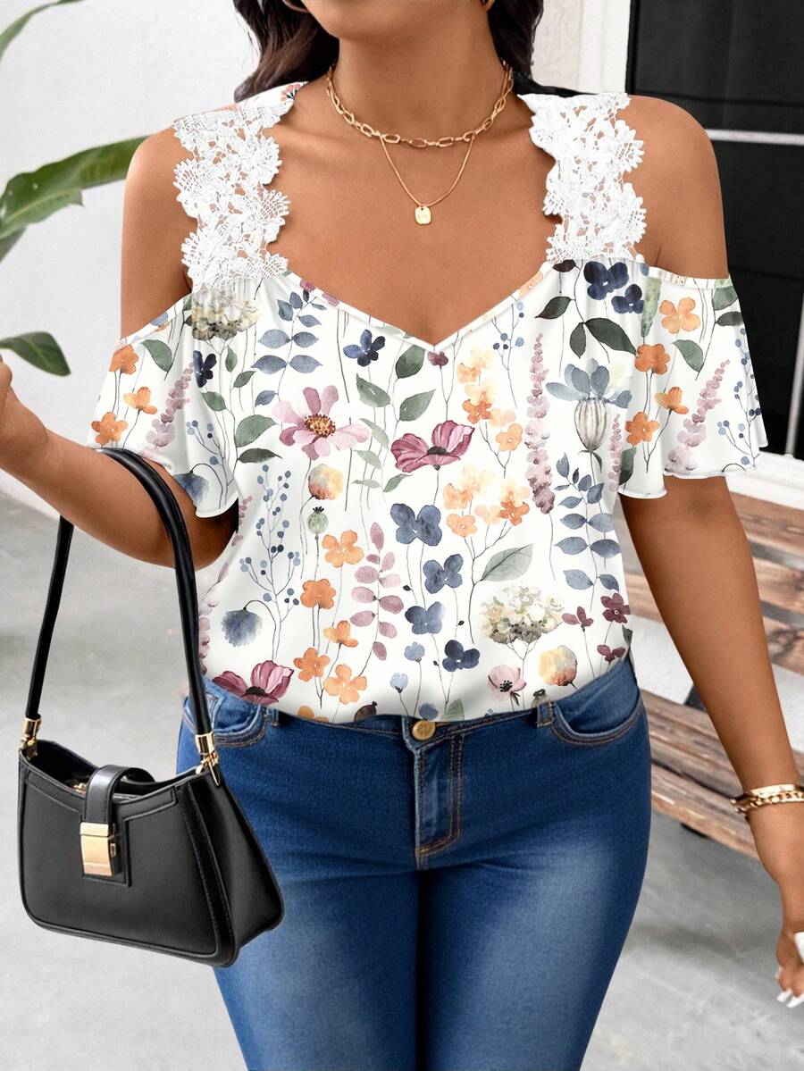 SHEIN Frenchy Kemeja Kasual Sederhana Bermotif Bunga Ukuran Besar Cocok untuk Musim Panas