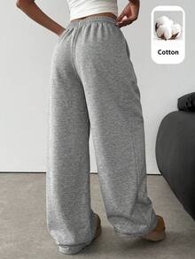 SHEIN Teen Girl Solid Color Drawstring Waist Pocket Casual Versatile Daily Sweatpants - Grey - View 2