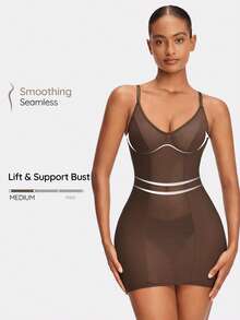 SHAPORA Women's Splicing See-Through Mesh Cami Bodycon Dress - Brown - View 1
