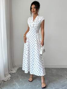 Vestido de verano romántico con lunares para mujer Raffinéa, de cintura alta, estilizante, elegante, línea A, falda completa, adecuado para salidas, ir al trabajo y vacaciones - Weiss - Ver 4