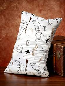 HARRY POTTER X SHEIN 2pc Cartoon Satin Pillowcase, Made Of Soft Satin Material, Gentle On Hair, Breathable And Cool, Available In Multiple Sizes, Machine Washable - White - View 4