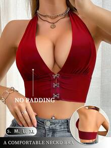 SHEIN Front Closure Women's Non-Wired Bra, 1pc - Burgundy - View 3