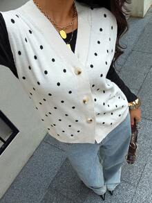 Siren Gaze Women's Polka Dot Pattern Single-Breasted Casual Versatile Knit Vest - Multicolor - View 5