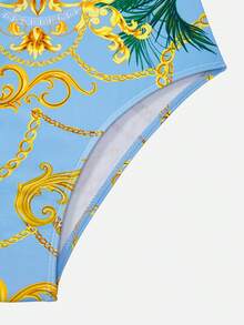 Swim SXY Summer Beach Chain Print Push Up One Piece Swimsuit With Beach Skirt - Multicolor - View 9