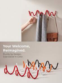 Haus Hana 1PC Modern Wavy Metal Wall Hooks, 3-Hook Coat Hanger, Heavy-Duty Adhesive Storage Rack For Bedroom, Bathroom & Entryway, Space-Saving Organizer - Multicolor - View 10