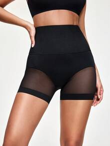 SHAPORA Women's High Waist Mesh Patchwork Shapewear Shorts - Black - View 2