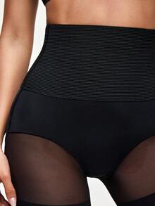SHAPORA Women's High Waist Mesh Patchwork Shapewear Shorts - Black - View 5