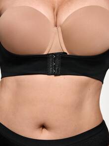 SHAPORA Top bustier de manga corta con efecto moldeador de unicolor para mujer de talla grande - Negro - Ver 5