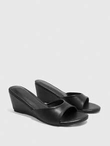 CUCCOO BIZCHIC Women's Simple Casual Fashion Vacation Solid Color Wedge Sandals - Black - View 7