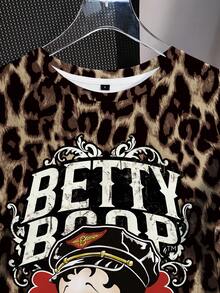 Betty Boop x SHEIN 女款圓領短袖豹紋印花T恤 - 白色 - 查看 5