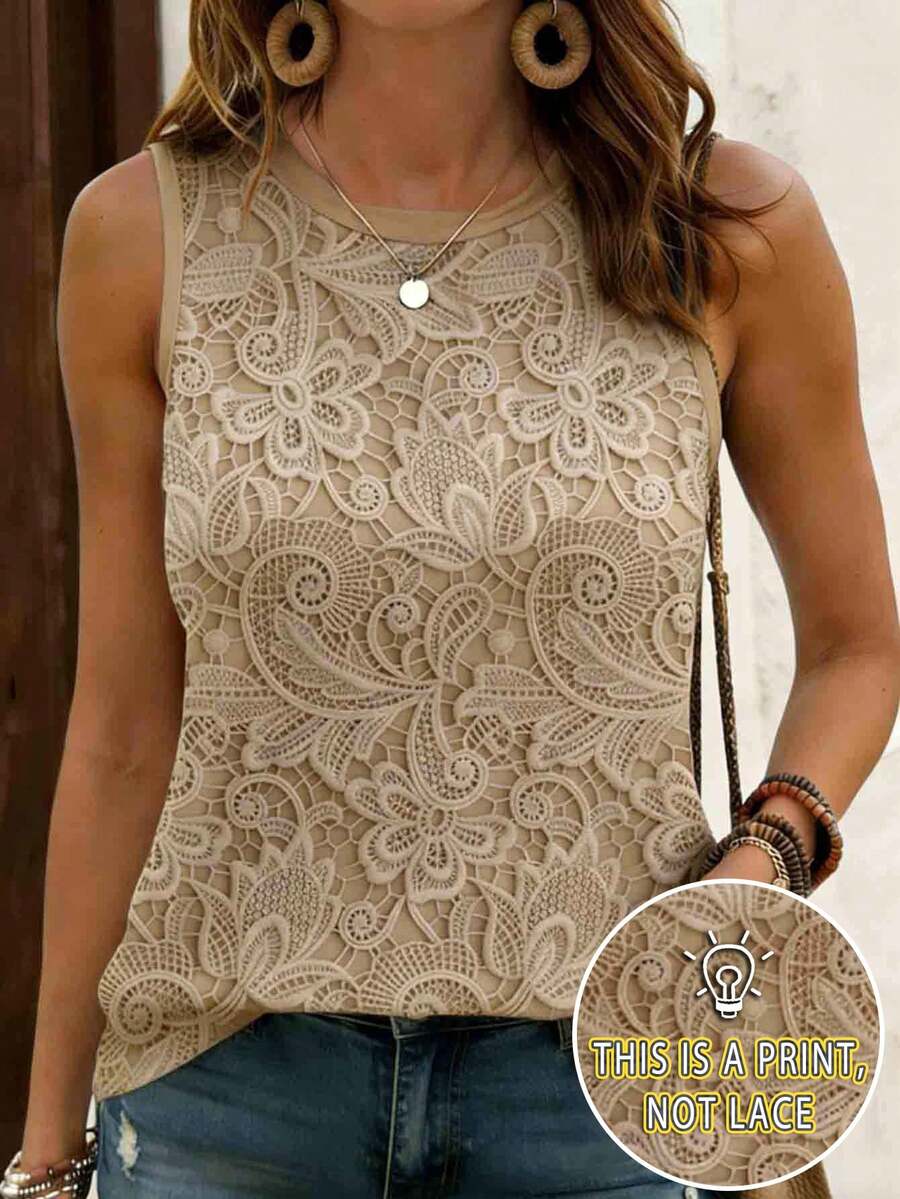 EMERY ROSE Damen Blumen Muster Rundhals Casual Trägershirt, bequemes Sommerhemd für den täglichen Gebrauch - Verschiedenfarbig - Übersicht 1