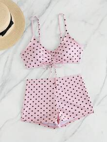 Swim Vcay Vacation Beach Two-Piece Swimsuit Polka Dot Print Random - Pink - View 10