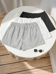 Comfortcana Pantalones cortos de talla grande de unicolor con cordón minimalistas para el verano - Multicolor - Ver 2