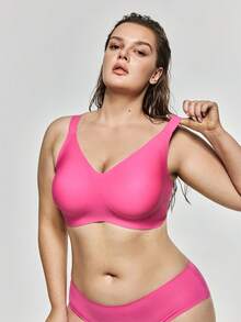 SHAPORA Plus Size Seamless Gummy Bear Support Bra With Molded Cup, Wireless Lift & Shaping - Hot Pink - View 5