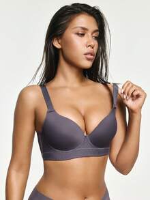 SHAPORA Women's Minimalist Solid Color Underwire Bra - Dark Grey - View 5
