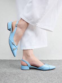 CUCCOO BIZCHIC 優雅藍色金屬尖頭扣帶厚底平底鞋，適合女性，舒適低跟款式，適用於辦公室、婚禮、派對以及春夏鞋款 - 藍色. - 查看 4