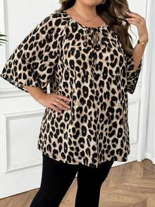 SHEIN CURVE+ Plus Size Valentine's Day Leopard Print Shirt - Multicolor - View 8