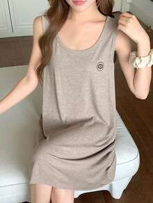 DAZY Women's Geometric Print Round Neck Casual Sleeveless Nightgown - Khaki - View 6