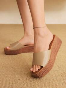 HighSole Brown Elegant Square Toe Wedge Heel Thick Sole Mid-Heel Pumps, Comfortable Slip-On Casual Dress Shoes For Women, Suitable For Workplace, Commute, Date, Party, Formal Occasions - Brown - View 5