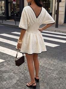 Siren Gaze Women's Short Sleeve Bow Tie Fitted Dress - Apricot - View 2