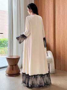 Yasmyna Loose Fit Black Lace Patchwork Daily Women's Arabic Abaya - Apricot - View 3