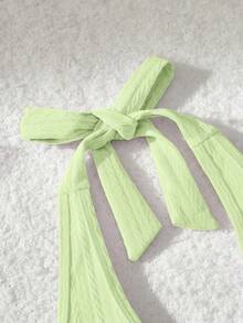 SHEIN MOD Neck Tie Front Ruched Knit Jacquard Pink Swimsuit Top - Green - View 3