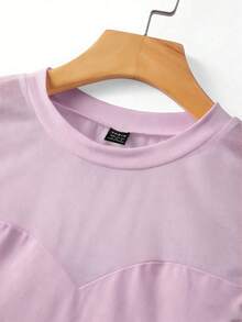 SHEIN 女士时尚透视网纱立领连体衣带帽袖 - 紫色 - 查看 7