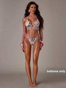 SHEIN BAE Women's Summer Beach Print Tie-Side Design Triangle Bikini Bottoms - Multicolor - View 5
