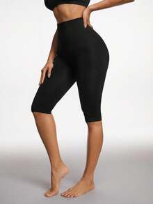 SHAPORA Women's Solid Color High Waist Elastic Shaping Bermuda Shorts - Black - View 5